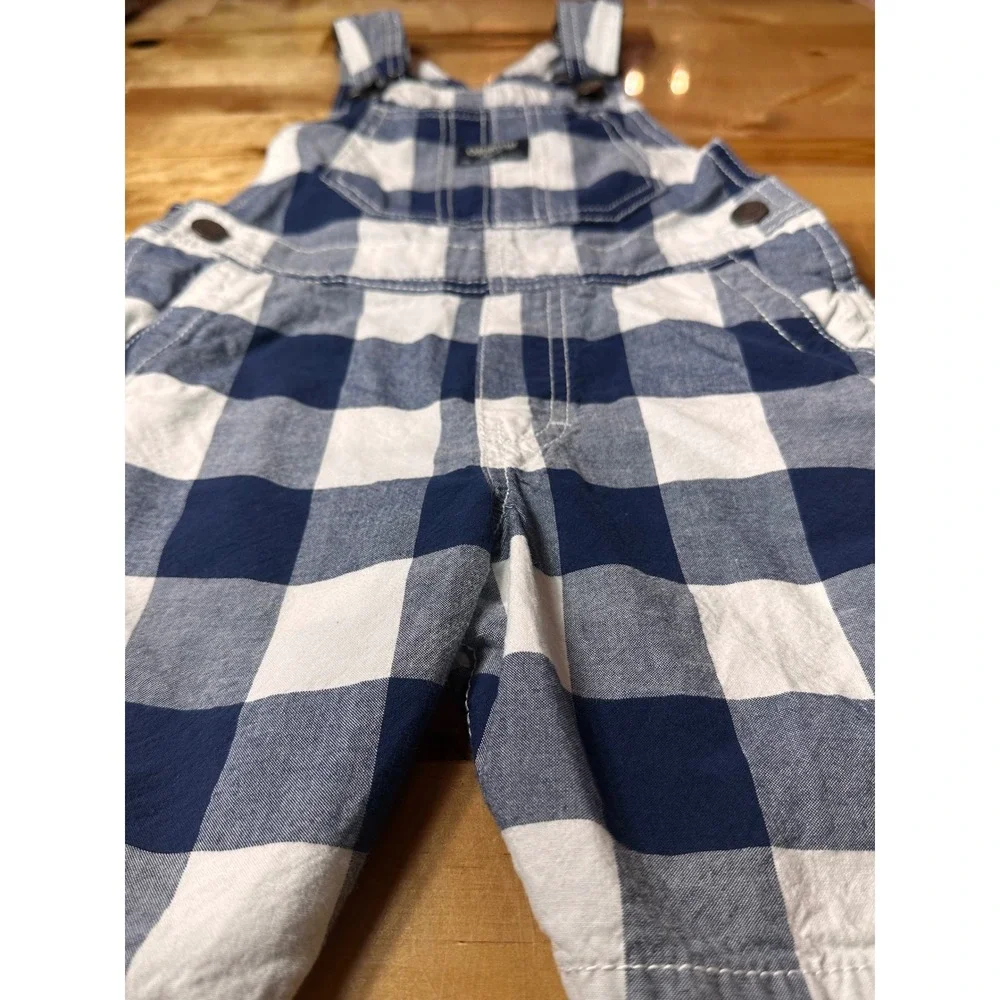 OshKosh B'gosh Overalls Toddler 4T Navy White Plaid Excellent Vestbak Shortalls